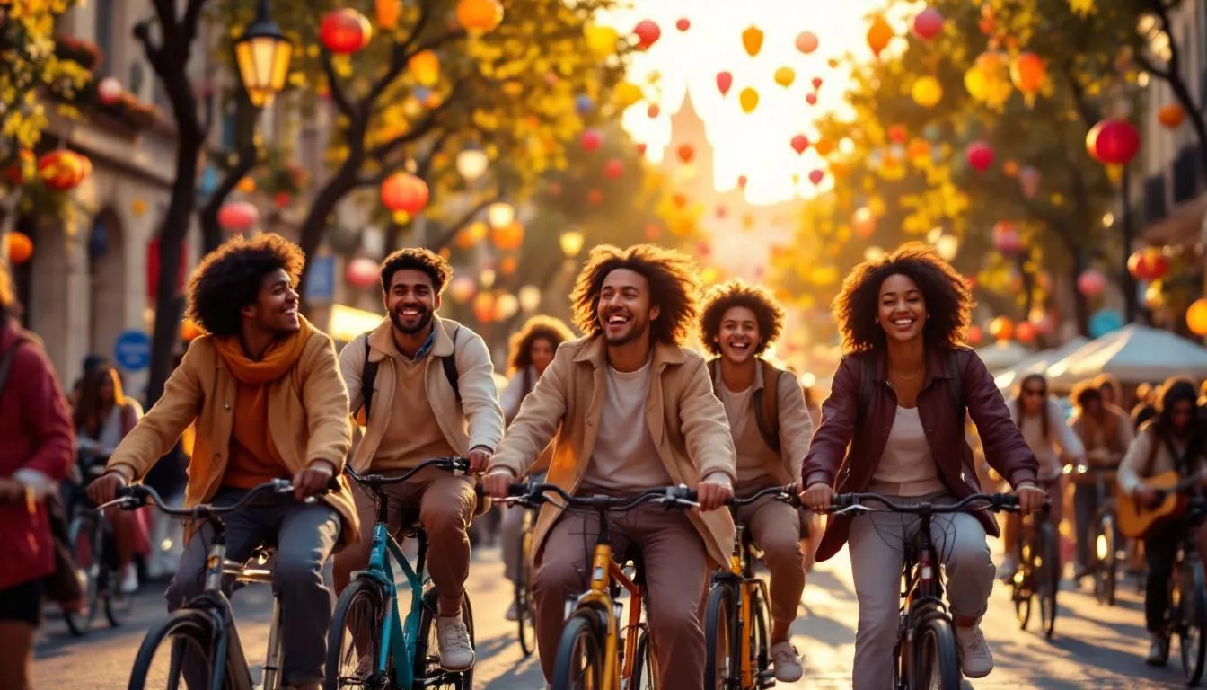 Des jeunes célébrant une fête animée dans les rues de Lyon.