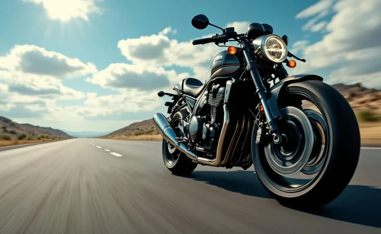 Une Kawasaki Z900 file à toute allure sur la route.