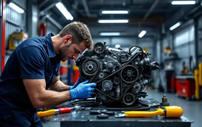 Un mécanicien examine attentivement un moteur VTi en plein processus d'inspection.