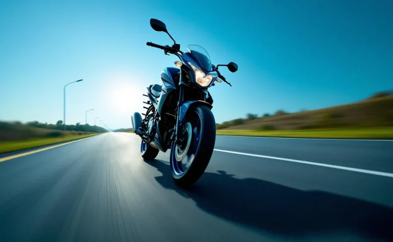 Yamaha DTR 125 filant à pleine vitesse sur une route dégagée.