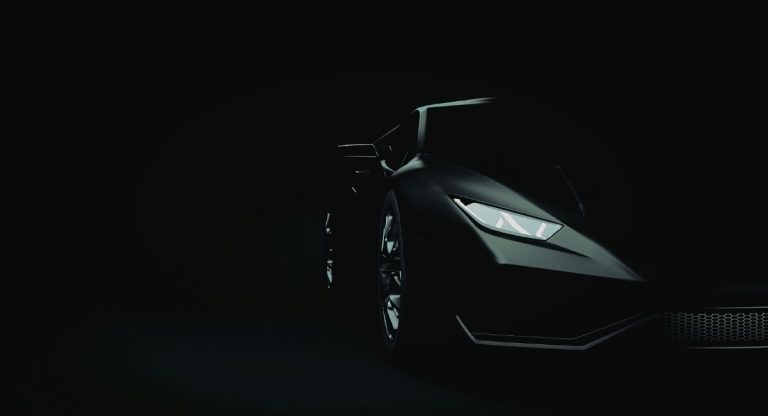 Voiture de luxe noire dans un environnement sombre, vue avant