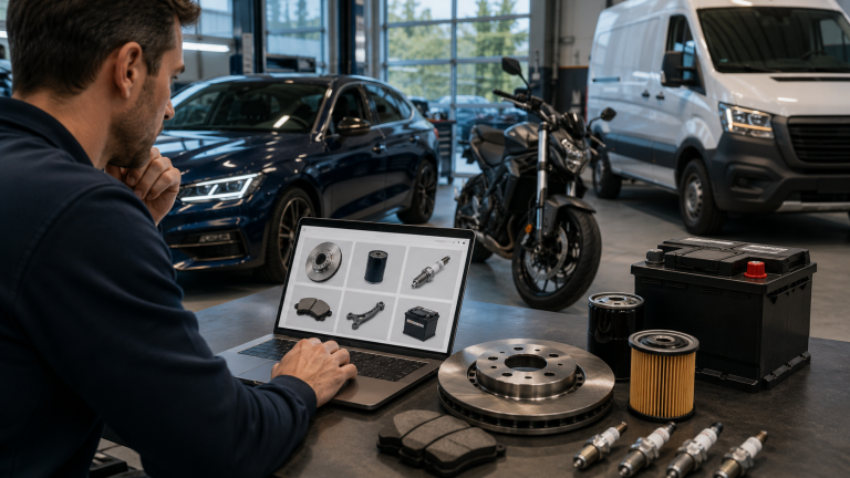 Un homme qui regarde des pièces de rechanges auto sur internet